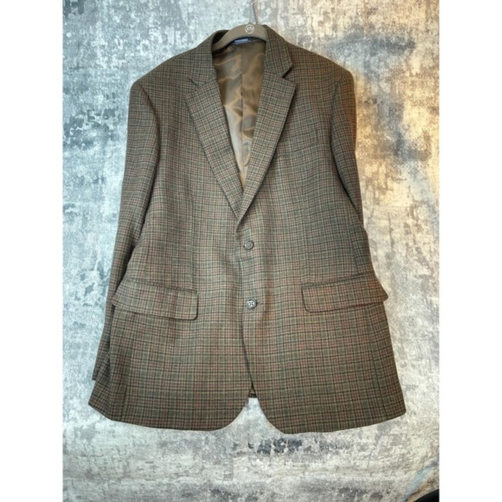 Stafford Men 40R Merino Wool‎ Houndstooth Plaid Classic Fit Blazer Preppy Biz